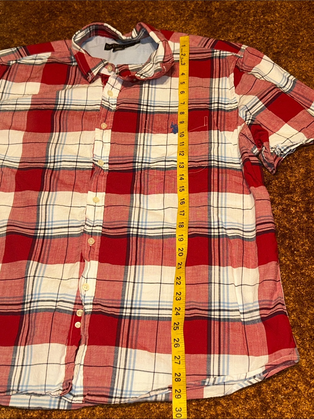 U.S. Polo Assn. Red, White & Blue Plaid Short-Sleeve Button-Up Shirt - Picture 2 of 7